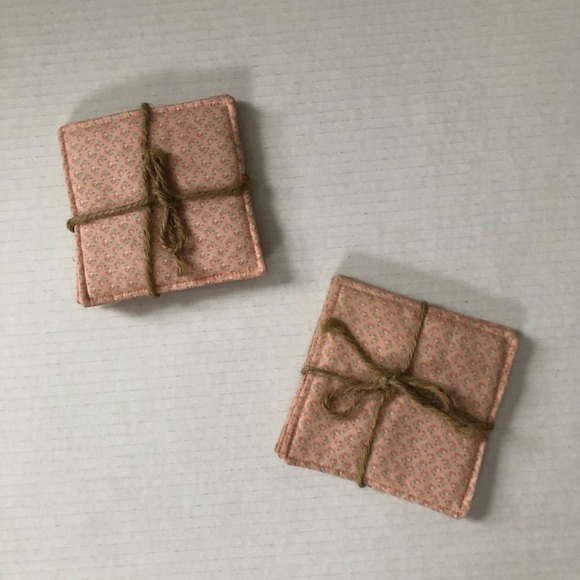Handmade Pink Floral Coasters Set of Eight - Picture 1 of 8